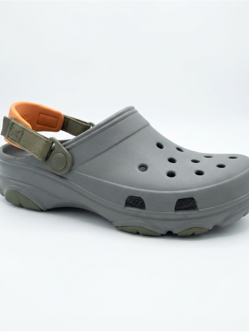CROCS unisex Olive Green Clog with Orange Heel Accent